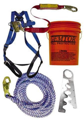 Gemtor - Universal Size, 300 Lb. Capacity, Polyester Roofer Fall Protection Kit - Back D Ring, 3 Ft. Lanyard Long, Single Use Anchor, Blue, Black and Yellow - All Tool & Supply