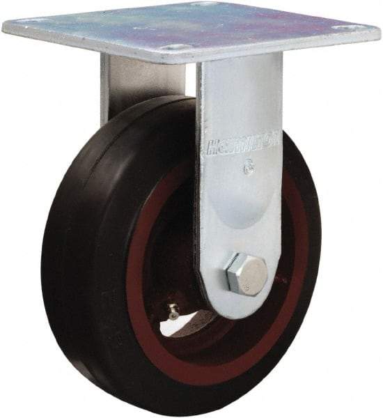 Hamilton - 6" Diam x 2" Wide x 7-1/2" OAH Top Plate Mount Rigid Caster - Rubber Mold on Cast Iron, 410 Lb Capacity, Straight Roller Bearing, 5 x 5-1/2" Plate - All Tool & Supply