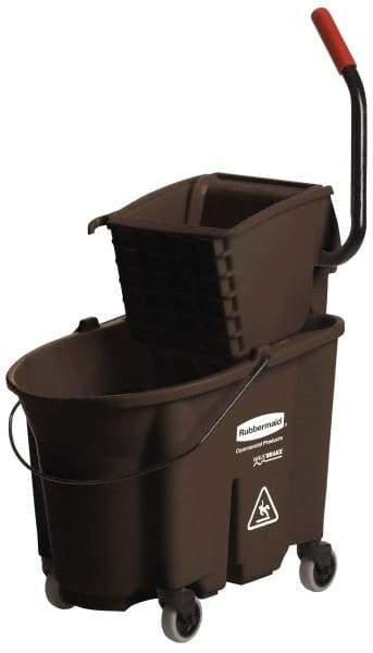 Rubbermaid - 35 Qt Plastic Bucket & Wringer - 20-1/8" Long x 36-1/2" High x 15-3/4" Wide, Brown - All Tool & Supply