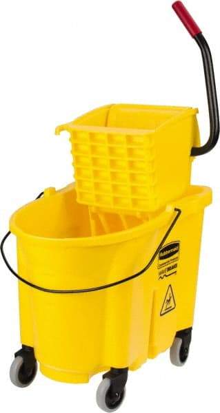 Rubbermaid - 35 Qt Plastic Bucket & Wringer - 20.1" Long x 17.4" High x 15.7" Wide, Yellow - All Tool & Supply