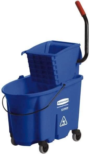 Rubbermaid - 35 Qt Plastic Bucket & Wringer - 20-1/8" Long x 36-1/2" High x 15-3/4" Wide, Blue - All Tool & Supply