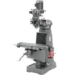 Jet - 9" Table Width x 42" Table Length, Variable Speed Pulley Control, 3 Phase Knee Milling Machine - R8 Spindle Taper, 2 hp - All Tool & Supply