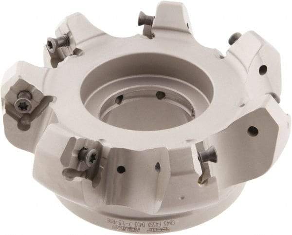 Iscar - 4" Cut Diam, 1-1/2" Arbor Hole, 0.276" Max Depth of Cut, 45° Indexable Chamfer & Angle Face Mill - 7 Inserts, S845 SX.U 16.. Insert, Right Hand Cut, 7 Flutes, Through Coolant, Series Helido - All Tool & Supply