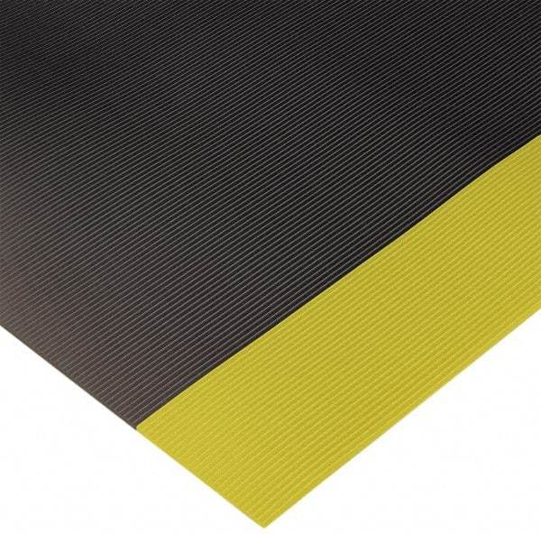 Wearwell - 75 Ft. Long x 3 Ft. Wide x 1/4 Inch Thick, Vinyl, Ribbed Surface Switchboard Matting - 30,000 V Max Dielectric Strength, 17,000 V Max Recommended Use, Black with Yellow Borders - All Tool & Supply