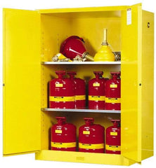 Justrite - 2 Door, 2 Shelf, Yellow Steel Standard Safety Cabinet for Flammable and Combustible Liquids - 65" High x 43" Wide x 34" Deep, Self Closing Door, 90 Gal Capacity - All Tool & Supply