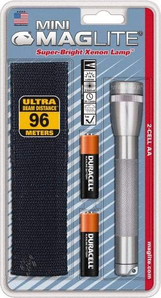 Mag-Lite - Krypton Bulb, 14 Lumens, Mini Flashlight - Gray Aluminum Body, 2 AA Alkaline Batteries Included - All Tool & Supply