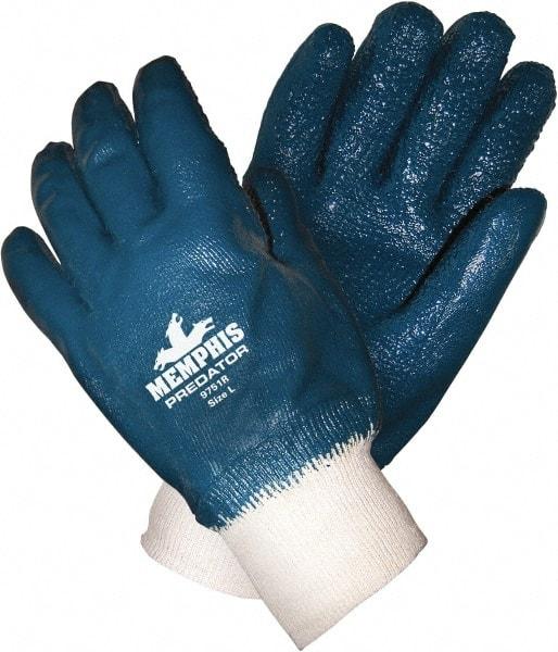 MCR Safety - Size L (9), 11" Long, 18 mil Thick, Supported, Nitrile Chemical Resistant Gloves - Rough Finish, Jersey Lined, Blue - All Tool & Supply