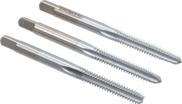 Made in USA - #10-24 UNC, 4 Flute, Bottoming, Plug & Taper, Chrome Finish, High Speed Steel Tap Set - Right Hand Cut, 2-3/8" OAL, 7/8" Thread Length, 2B/3B Class of Fit - All Tool & Supply