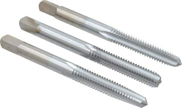 Made in USA - #12-24 UNC, 4 Flute, Bottoming, Plug & Taper, Chrome Finish, High Speed Steel Tap Set - Right Hand Cut, 2-3/8" OAL, 15/16" Thread Length, 2B/3B Class of Fit - All Tool & Supply