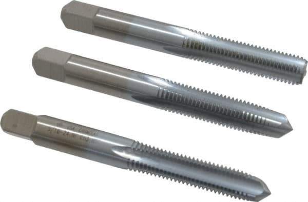 Made in USA - 5/16-24 UNF, 4 Flute, Bottoming, Plug & Taper, Chrome Finish, High Speed Steel Tap Set - Right Hand Cut, 2-23/32" OAL, 1-1/8" Thread Length, 2B/3B Class of Fit - All Tool & Supply