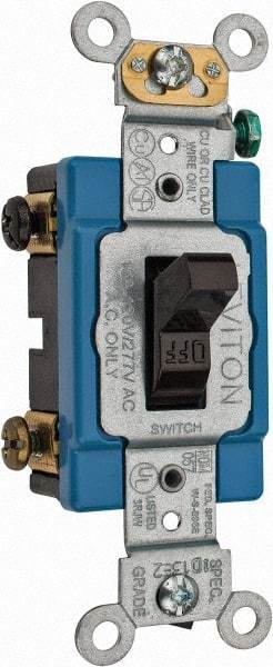 Leviton - 2 Pole, 120 to 277 VAC, 15 Amp, Industrial Grade, Toggle, Wall and Dimmer Light Switch - 1.31 Inch Wide x 4.06 Inch High - All Tool & Supply