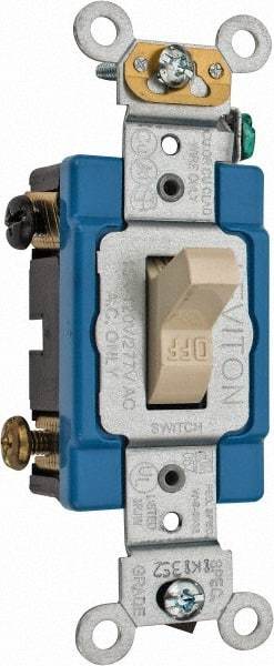 Leviton - 2 Pole, 120 to 277 VAC, 15 Amp, Industrial Grade, Toggle, Wall and Dimmer Light Switch - 1.31 Inch Wide x 4.06 Inch High - All Tool & Supply