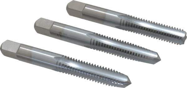 Made in USA - 3/8-16 UNC, 4 Flute, Bottoming, Plug & Taper, Chrome Finish, High Speed Steel Tap Set - Right Hand Cut, 2-15/16" OAL, 1-1/4" Thread Length, 2B/3B Class of Fit - All Tool & Supply