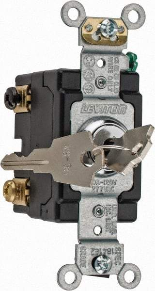 Leviton - 2 Pole, 120 to 277 VAC, 20 Amp, Industrial Grade, Key Lock, Wall and Dimmer Light Switch - 4.06 Inch High - All Tool & Supply