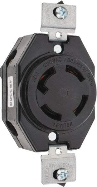 Leviton - 250 VDC, 250/600 VAC, 30 Amp, NonNEMA, Self Grounding Receptacle - 3 Poles, 4 Wire, Female End, Black - All Tool & Supply