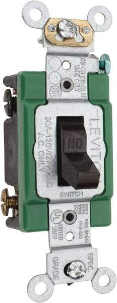 Leviton - 2 Pole, 120 to 277 VAC, 30 Amp, Industrial Grade, Toggle, Wall and Dimmer Light Switch - 1.31 Inch Wide x 4.06 Inch High - All Tool & Supply