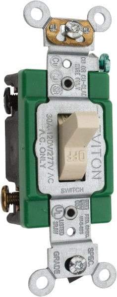 Leviton - 2 Pole, 120 to 277 VAC, 30 Amp, Industrial Grade, Toggle, Wall and Dimmer Light Switch - 1.31 Inch Wide x 4.06 Inch High - All Tool & Supply