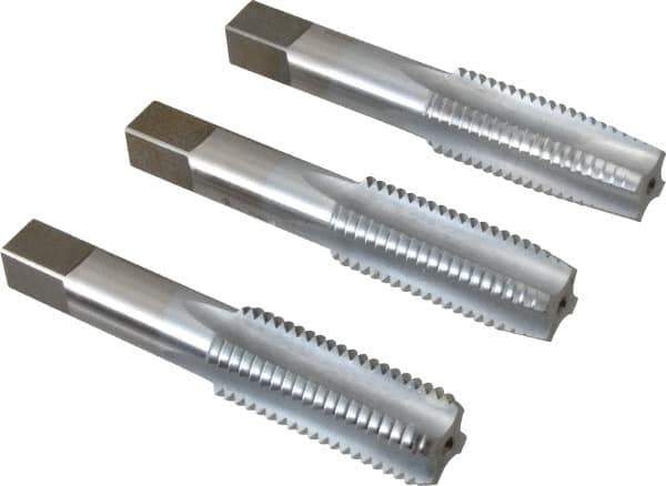 Made in USA - 7/8-9 UNC, 4 Flute, Bottoming, Plug & Taper, Chrome Finish, High Speed Steel Tap Set - Right Hand Cut, 4-11/16" OAL, 2-7/32" Thread Length, 2B/3B Class of Fit - All Tool & Supply