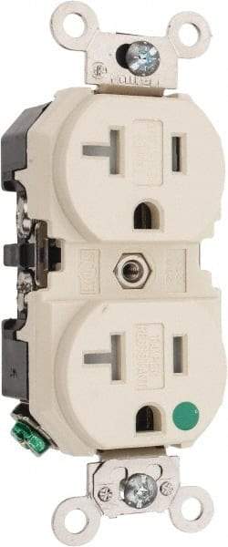 Leviton - 125 VAC, 20 Amp, 5-20R NEMA Configuration, Ivory, Hospital Grade, Self Grounding Duplex Receptacle - 1 Phase, 2 Poles, 3 Wire, Flush Mount, Tamper Resistant - All Tool & Supply