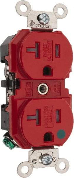 Leviton - 125 VAC, 20 Amp, 5-20R NEMA Configuration, Red, Hospital Grade, Self Grounding Duplex Receptacle - 1 Phase, 2 Poles, 3 Wire, Flush Mount, Tamper Resistant - All Tool & Supply