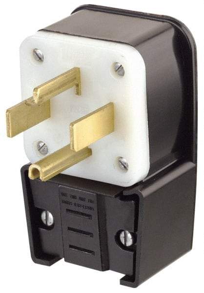 Leviton - 125/250 VAC, 30 Amp, 14-30P NEMA, Angled, Self Grounding, Industrial Grade Plug - 3 Pole, 4 Wire, 1 Phase, Nylon, Black - All Tool & Supply