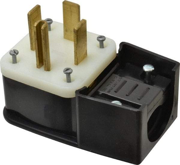 Leviton - 125/250 VAC, 60 Amp, 14-60P NEMA, Angled, Self Grounding, Industrial Grade Plug - 3 Pole, 4 Wire, 1 Phase, Nylon, Black - All Tool & Supply