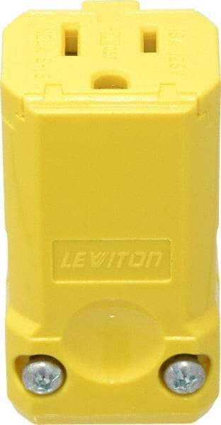 Leviton - 125 VAC, 15 Amp, 5-15R NEMA, Valise, Self Grounding, Industrial Grade Connector - 2 Pole, 3 Wire, 1 Phase, Nylon, Yellow - All Tool & Supply