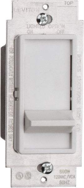 Leviton - 1 Pole, 120 VAC, 60 Hz, 600 Watt, Residential Grade, Slide Switch, Wall and Dimmer Light Switch - 1.73 Inch Wide x 4.13 Inch High, Incandescent - All Tool & Supply