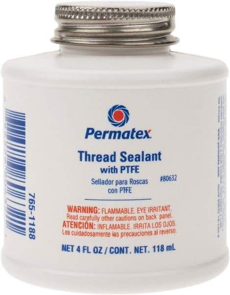 Permatex - 4 oz Brush Top Can White Thread Sealant - PTFE Based, 300°F Max Working Temp, For Use with Fittings - All Tool & Supply