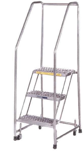 Ballymore - 68" 4 Step Ladder - Rolling Safety Ladder, 300 Lb Capacity, 38" Platform Height, 30" Base Width x 31" Depth, Heavy-Duty Serrated Grating - All Tool & Supply