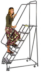 Ballymore - 93" 6 Step Ladder - Spring Loaded Rolling Safety Ladder, 450 Lb Capacity, 60" Platform Height, 30" Base Width x 49" Depth, Expanded Metal Tread - All Tool & Supply