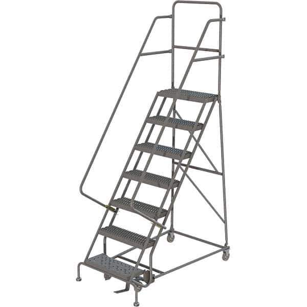 TRI-ARC - 103" 7 Step Ladder - 350 Lb Capacity, 70" Platform Height, 30" Base Width x 56" Depth, Heavy-Duty Serrated Grating - All Tool & Supply