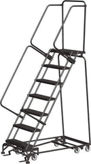 Ballymore - 103" 7 Step Ladder - Rolling Safety Ladder, 450 Lb Capacity, 70" Platform Height, 30" Base Width x 55" Depth, Expanded Metal Tread - All Tool & Supply