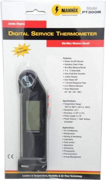 General - -58 to 302°F Pocket Digital Thermometer - LCD Display, Stainless Steel Probe Sensor, Battery Power - All Tool & Supply