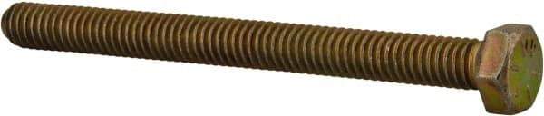 Made in USA - 5/16-18 UNC, 3-1/2" Length Under Head Hex Head Cap Screw - Fully Threaded, Grade 8 Alloy Steel, Zinc Yellow Dichromate Finish, 1/2" Hex - All Tool & Supply