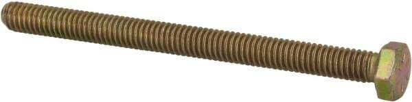 Made in USA - 5/16-18 UNC, 4" Length Under Head Hex Head Cap Screw - Fully Threaded, Grade 8 Alloy Steel, Zinc Yellow Dichromate Finish, 1/2" Hex - All Tool & Supply