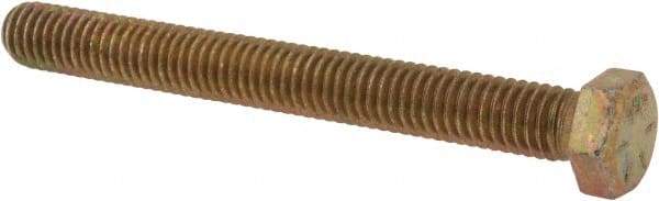 Made in USA - 3/8-16 UNC, 3-1/2" Length Under Head Hex Head Cap Screw - Fully Threaded, Grade 8 Alloy Steel, Zinc Yellow Dichromate Finish, 9/16" Hex - All Tool & Supply