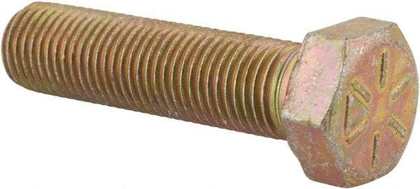 Made in USA - 3/8-24 UNF, 1-1/2" Length Under Head Hex Head Cap Screw - Fully Threaded, Grade 8 Alloy Steel, Zinc Yellow Dichromate Finish, 9/16" Hex - All Tool & Supply