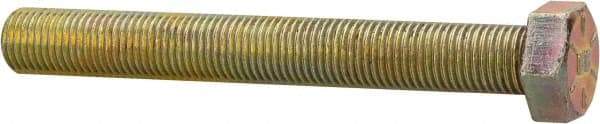 Made in USA - 3/8-24 UNF, 3" Length Under Head Hex Head Cap Screw - Fully Threaded, Grade 8 Alloy Steel, Zinc Yellow Dichromate Finish, 9/16" Hex - All Tool & Supply