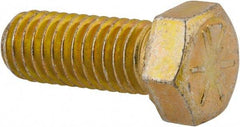 Made in North America - 7/16-14 UNC, 1-1/8" Length Under Head Hex Head Cap Screw - Fully Threaded, Grade 8 Alloy Steel, Zinc Yellow Dichromate Finish, 5/8" Hex - All Tool & Supply