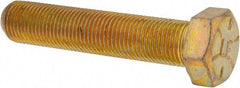 Made in USA - 1/2-20 UNF, 2-1/2" Length Under Head Hex Head Cap Screw - Fully Threaded, Grade 8 Alloy Steel, Zinc Yellow Dichromate Finish, 3/4" Hex - All Tool & Supply