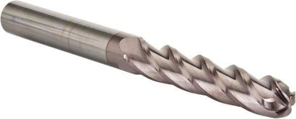 Hertel - 7/16" Diam, 2" LOC, 4 Flute Solid Carbide Ball End Mill - AlTiN Finish, Single End, 4" OAL, 7/16" Shank Diam, Spiral Flute - All Tool & Supply