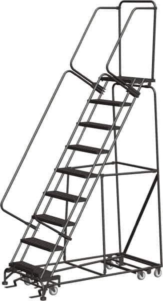 Ballymore - 123" 9 Step All-Directional Ladder - Rolling Safety Ladder, 350 Lb Capacity, 90" Platform Height, 32" Base Width x 68" Depth, Heavy-Duty Serrated Grating - All Tool & Supply