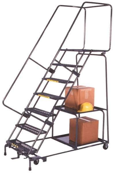 Ballymore - 103" 7 Step Ladder - Safety Stock Picking Ladder, 450 Lb Capacity, 70" Platform Height, 30" Base Width x 61" Depth, Expanded Metal Tread - All Tool & Supply