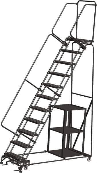 Ballymore - 143" 11 Step Ladder - Safety Stock Picking Ladder, 450 Lb Capacity, 110" Platform Height, 32" Base Width x 80" Depth, Perforated Tread - All Tool & Supply