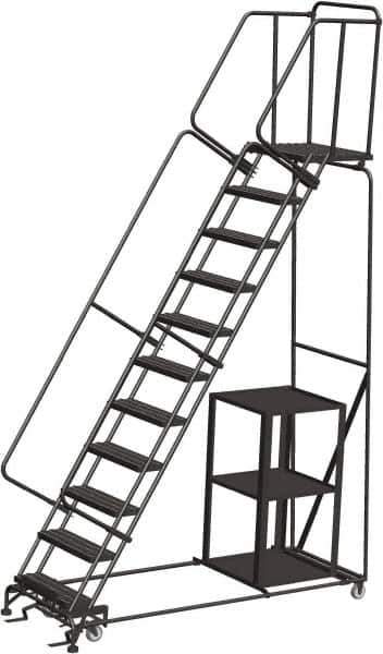 Ballymore - 143" 11 Step Ladder - 450 Lb Capacity, 110" Platform Height, 32" Base Width x 87" Depth, Perforated Tread - All Tool & Supply