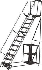 Ballymore - 153" 12 Step Ladder - Safety Stock Picking Ladder, 450 Lb Capacity, 120" Platform Height, 32" Base Width x 93" Depth, Perforated Tread - All Tool & Supply