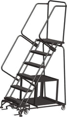 Ballymore - 93" 6 Step Ladder - Safety Stock Picking Ladder, 450 Lb Capacity, 60" Platform Height, 30" Base Width x 49" Depth, Perforated Tread - All Tool & Supply