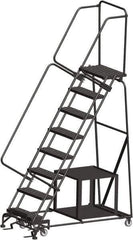 Ballymore - 113" 8 Step Ladder - Safety Stock Picking Ladder, 450 Lb Capacity, 80" Platform Height, 32" Base Width x 61" Depth, Expanded Metal Tread - All Tool & Supply