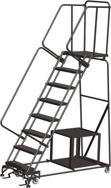 Ballymore - 113" 8 Step Ladder - Safety Stock Picking Ladder, 450 Lb Capacity, 80" Platform Height, 32" Base Width x 68" Depth, Expanded Metal Tread - All Tool & Supply